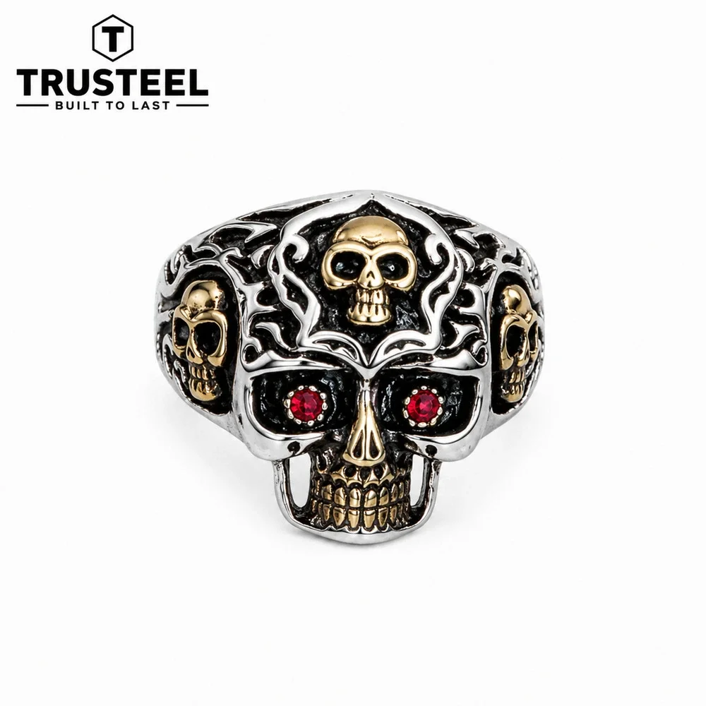 Skull Ring 316L Stainless Steel Biker Gothic Men’s Black Gold motorcycle size 9